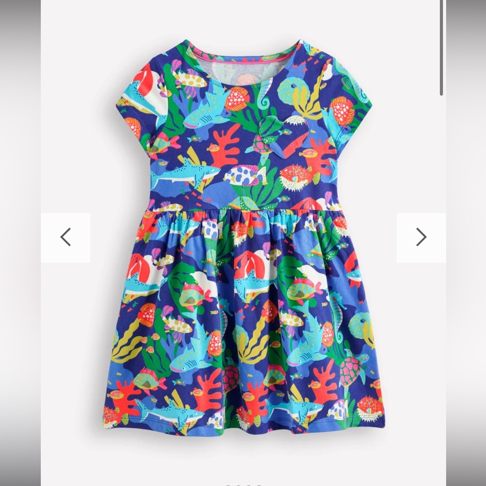 Mini Boden Heart Pocket Jersey Dress in Coral Reef, Size 5-6, NWOT